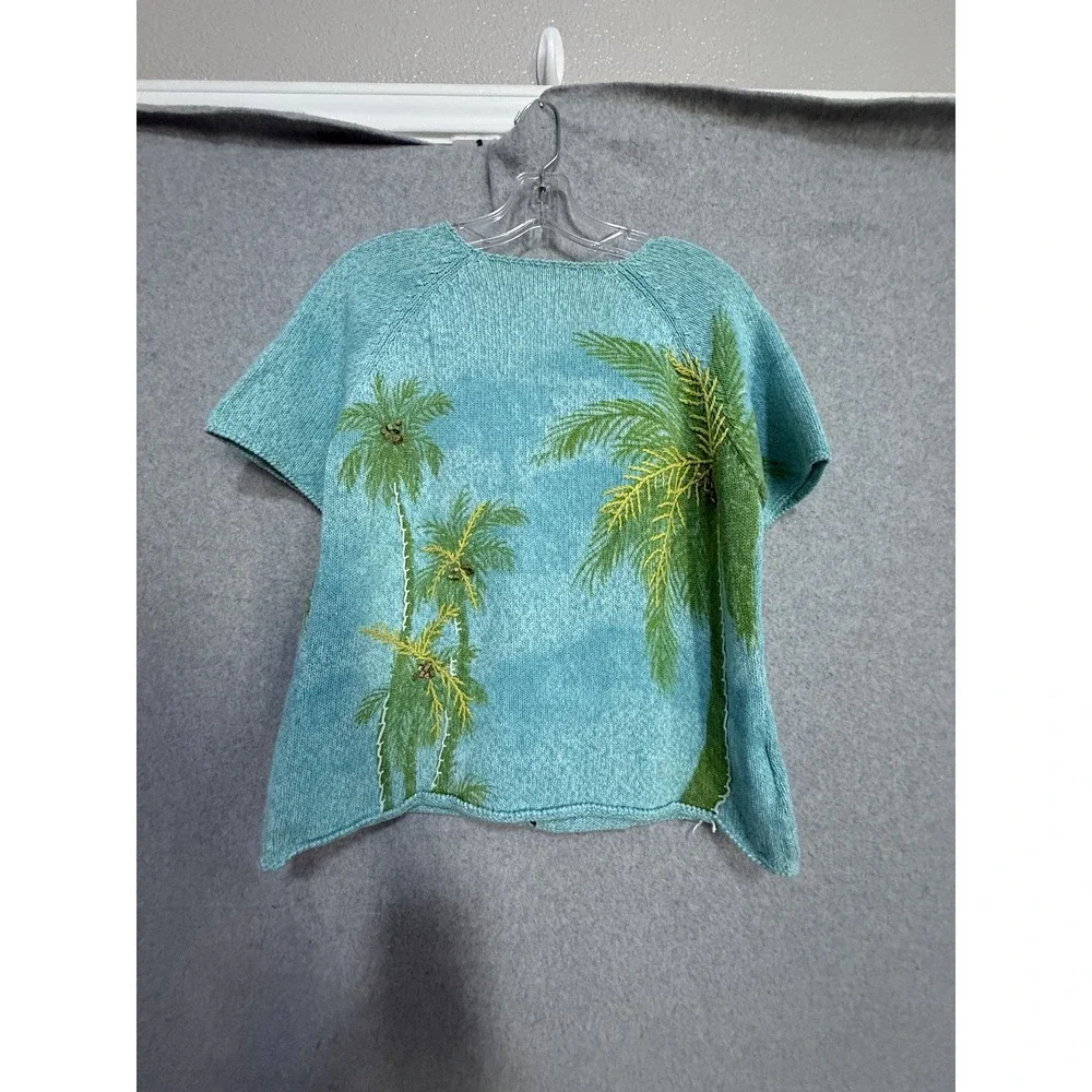 Vintage Fisher Hill Cardigan‎ Sweater Womens Large Blue Palm Tree Embroidered